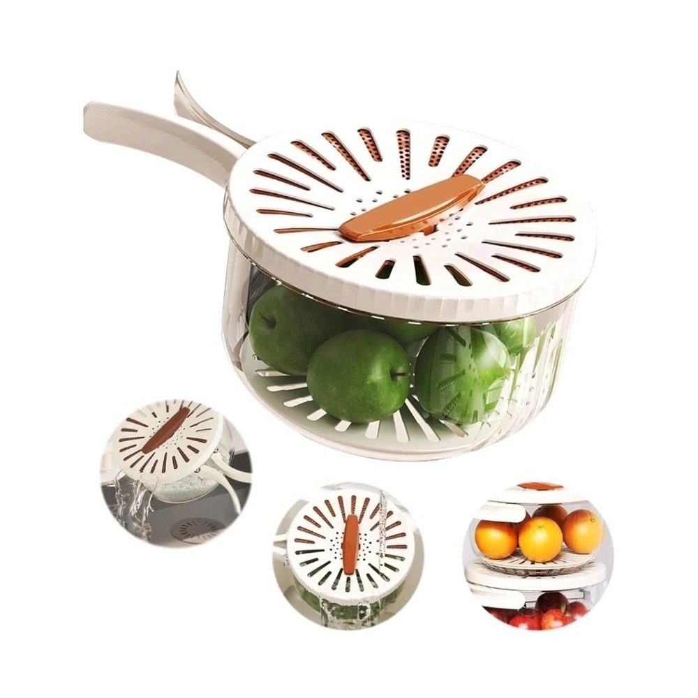 Large Multifunctional Fruit Wash Bowl w/ Lid Fruit Strainer Container Drain s25